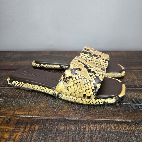 NEW Tory Burch Double T Sport Slides Womens Size 6 Sandals Flip Flops Snakeskin - Picture 1 of 12
